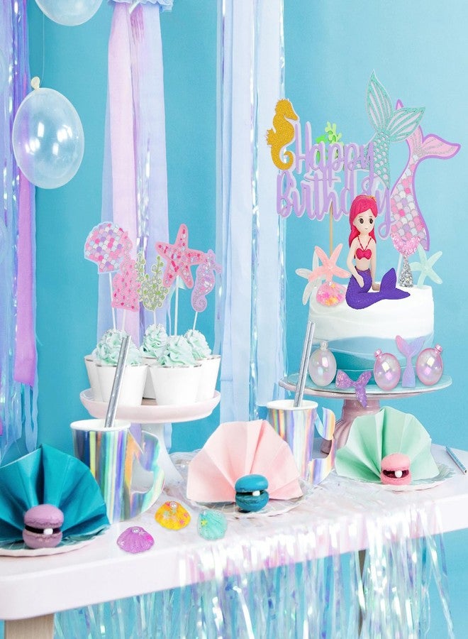 Lukinuo Mermaid Cake Toppers for Girl 30pcs Little Mermaid Figurine Under The Sea Ocean Cake Decor Seaweed Bubble Starfish Shell Mermaids Tail Cupcake Picks for Mermaids Princess Birthday Baby Shower - Image 3